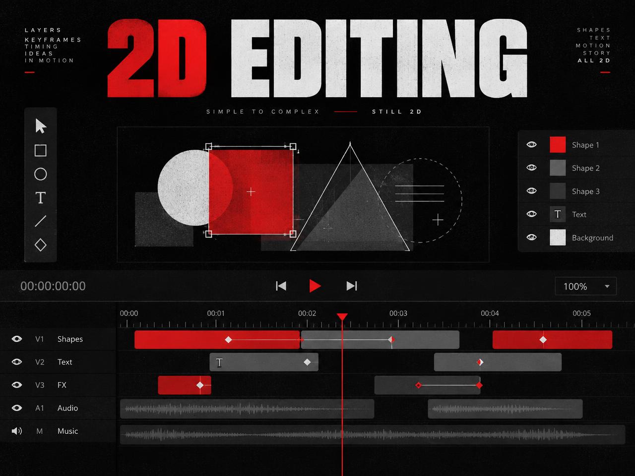 Infografica 2D Editing in rosso e nero con lo stile del brand.